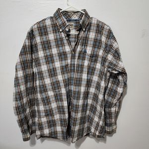 Cinch Men's Size S 100% Cotton Blue Gold Plaid Long Sleeve Western Shirt